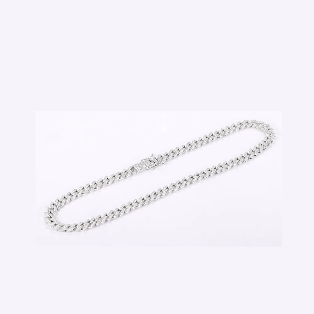 China Wholesale Zircon Cuban Chain Necklace for Men 925 Sterling Silver Necklace 925 Silver Baguette Mens Gold Plated Necklace