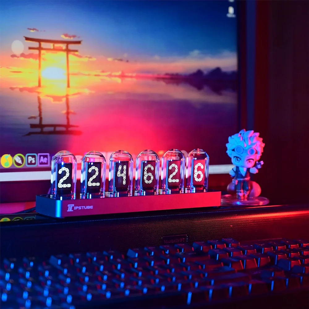 Metal Table Clocks APP Smart Nixie Tube Digital Wifi Clock with Colorful Lighting IPS Smart Night Light