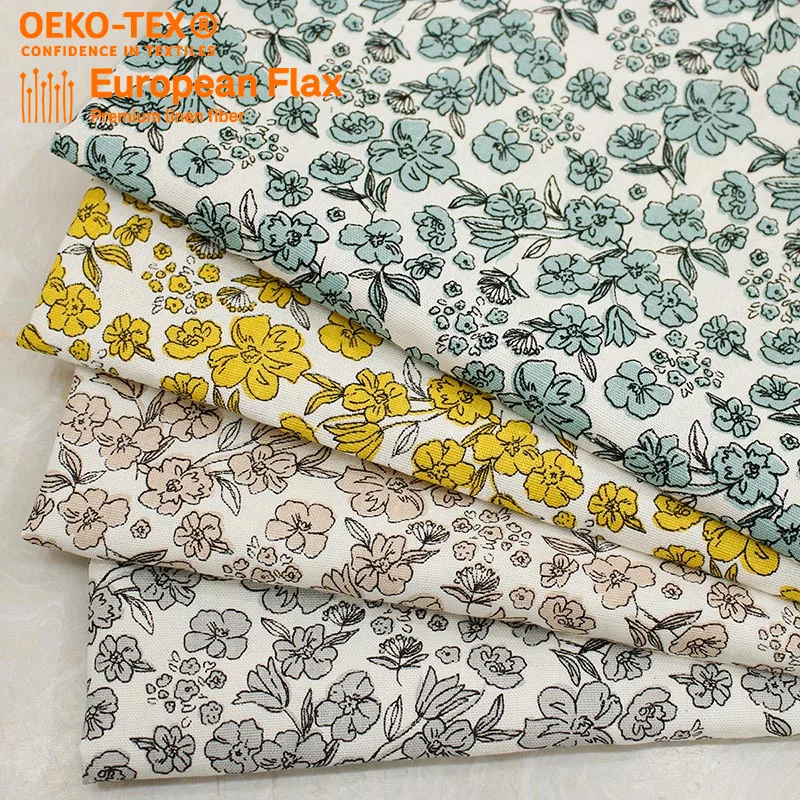 Лидер продаж в Китае рулон платья-рубашки 100 Органическая льняная/хлопчатобумажная ткань с принтом