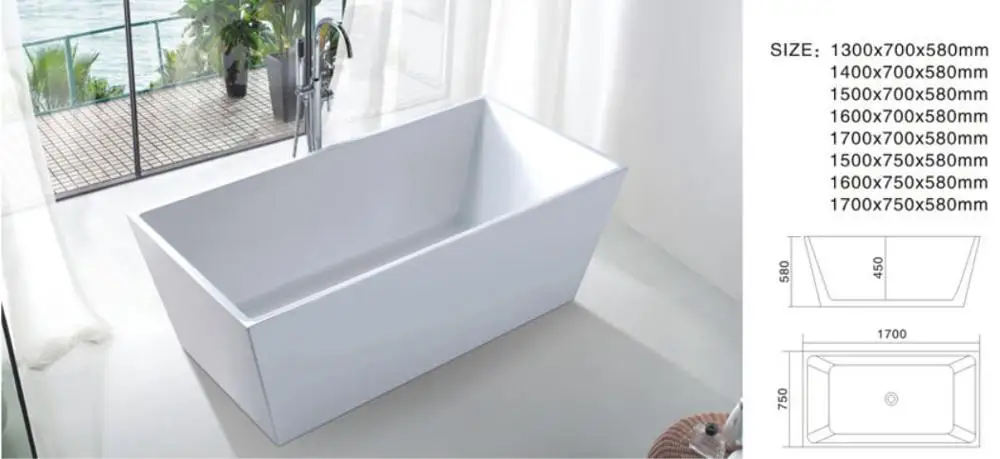 140 cm square Concrete Soaker Tub Small Deep Bathtub