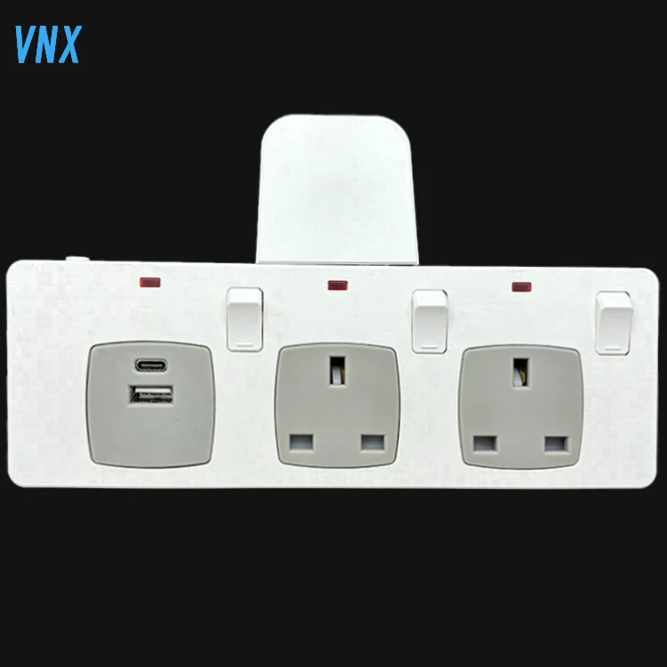 Vnx Uk Standard 13a Light Switch 2-Way Electrical Extension Socket Power Socket With 1 Type C and 1 Usb a Output Ports Outlet