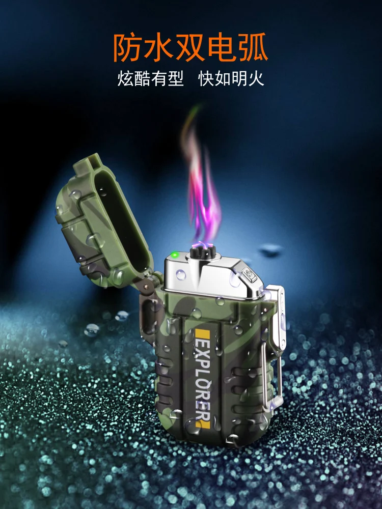 Outdoor Waterproof Lighter Windproof Double Arc Usb Charging Cigarette ...