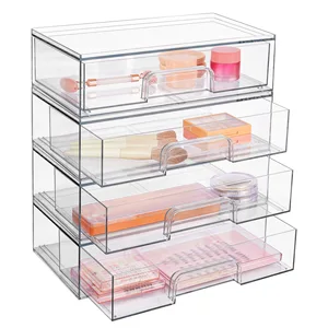 New Desktop Organizer Transparent Plastic Jewelry Skincare Storage Cabinet Dustproof Makeup Drawer Home Office