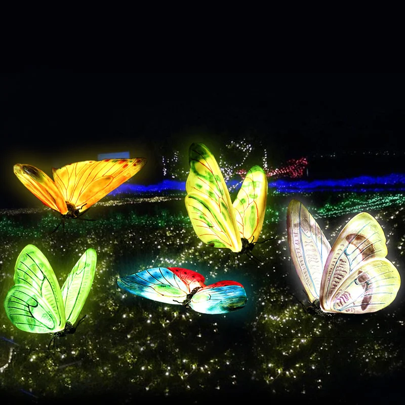 Colorful  Decoration Large Luminous Colorful butterfly Statue Outdoor Garden Decor  Insect Fiberglass butterfly Sculpture Statue