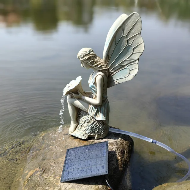Resin Angel Statues with Waterfall Fountain Solar Garden decor Fairy Solar Water Fountain