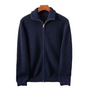 Men's Pure Cashmere Cardigan High Neck Thick Knitted Winter Coat Casual Anti-Wrinkle Breathable Sweater Plain Pattern Zipper