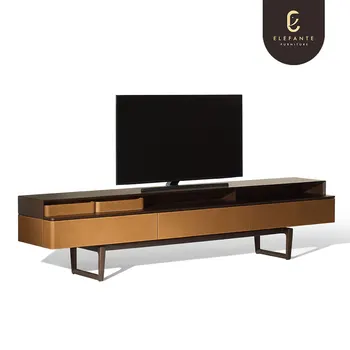 Elefante Saddle Leather Walnut Wood Frame Media Console TV Stand Cabinet TV Console For Living Room