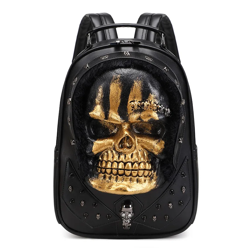 PU Leather 3D Ghost Face Skull School Student Shoulder Laptop Bag Travel  Backpack Waterproof Embossed Ghost Head Knapsack