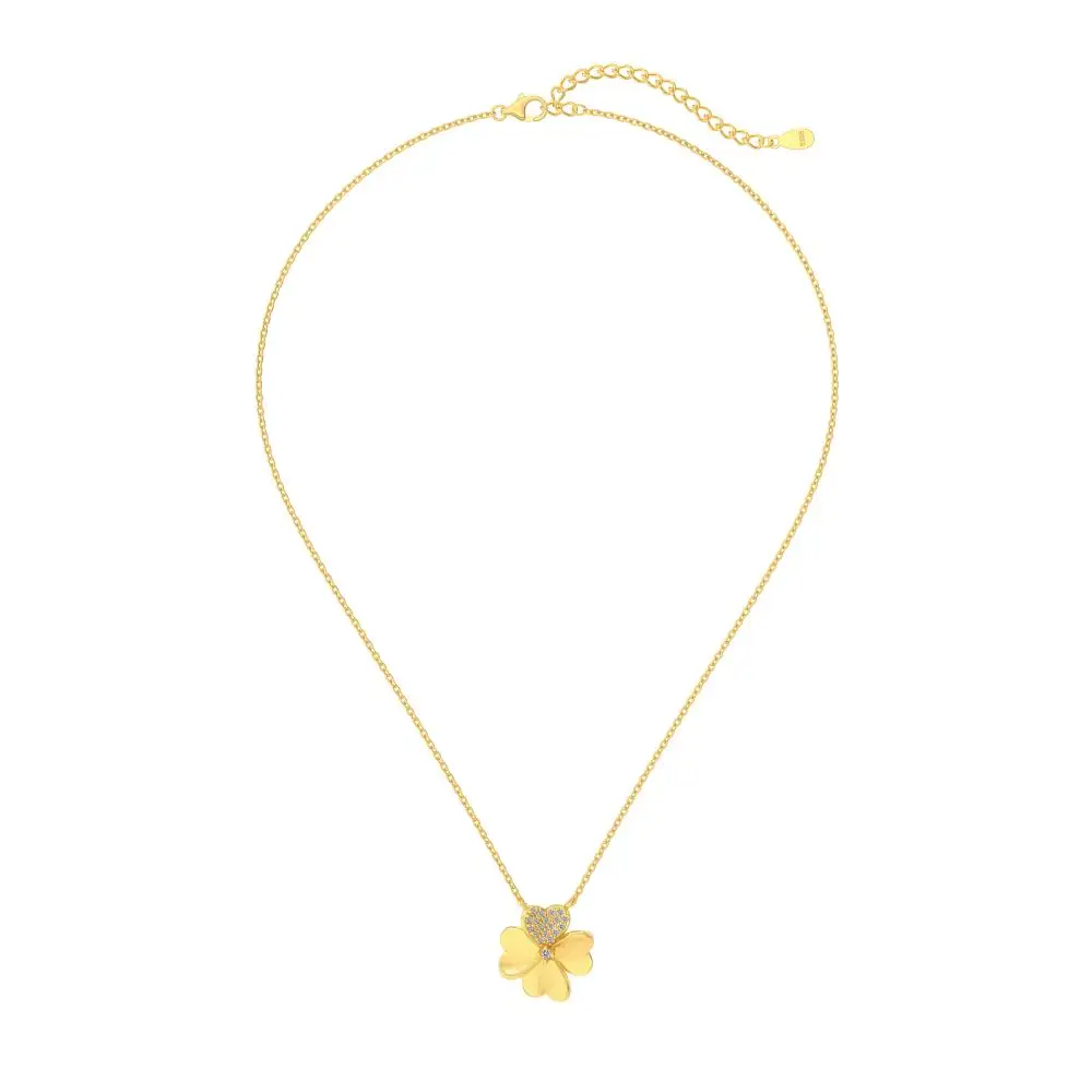 KAKODIY Lucky Four Leaf Clover 18K Gold Plated Zircon Jewelry 925 Sterling Silver Necklace detail 1