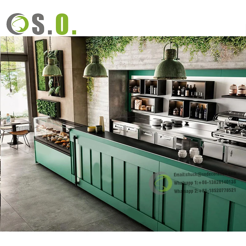 Baking Paint Modern Counter Coffee Sandwich Shop Design Restaurant Wooden Bar Counter Table
