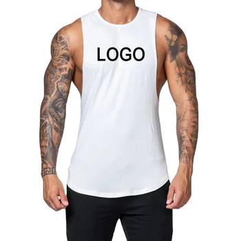 OEM custom logo high quality fashion white black cotton men's workout stringer bodybuilding singlet fitness gym tank top for men