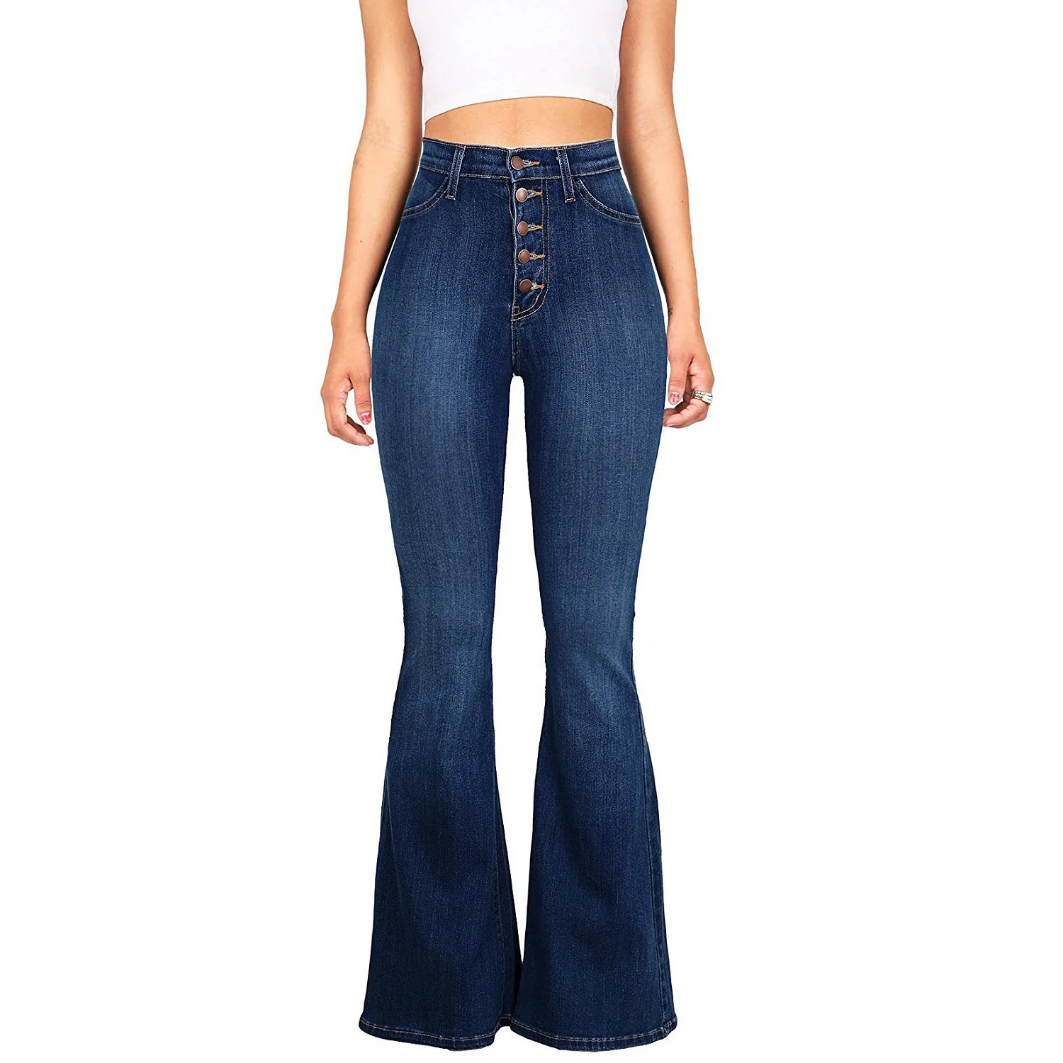 Women Denim Jeans Skinny Flare Plus Size Jeans Button Denim Casual ...