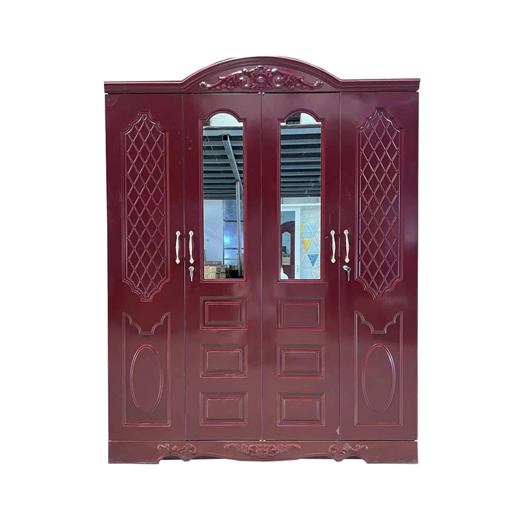 2025  Steel Imprint Pattern Almirah 3 Swing Door Metal Wardrobe Metal Cabinet Lemari Iron Printing Wardrobe With Mirror