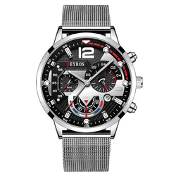 Montre Bracelet Homme DEYROS – Quartz Ultra Fine Acier Inoxydable Maille Milanaise