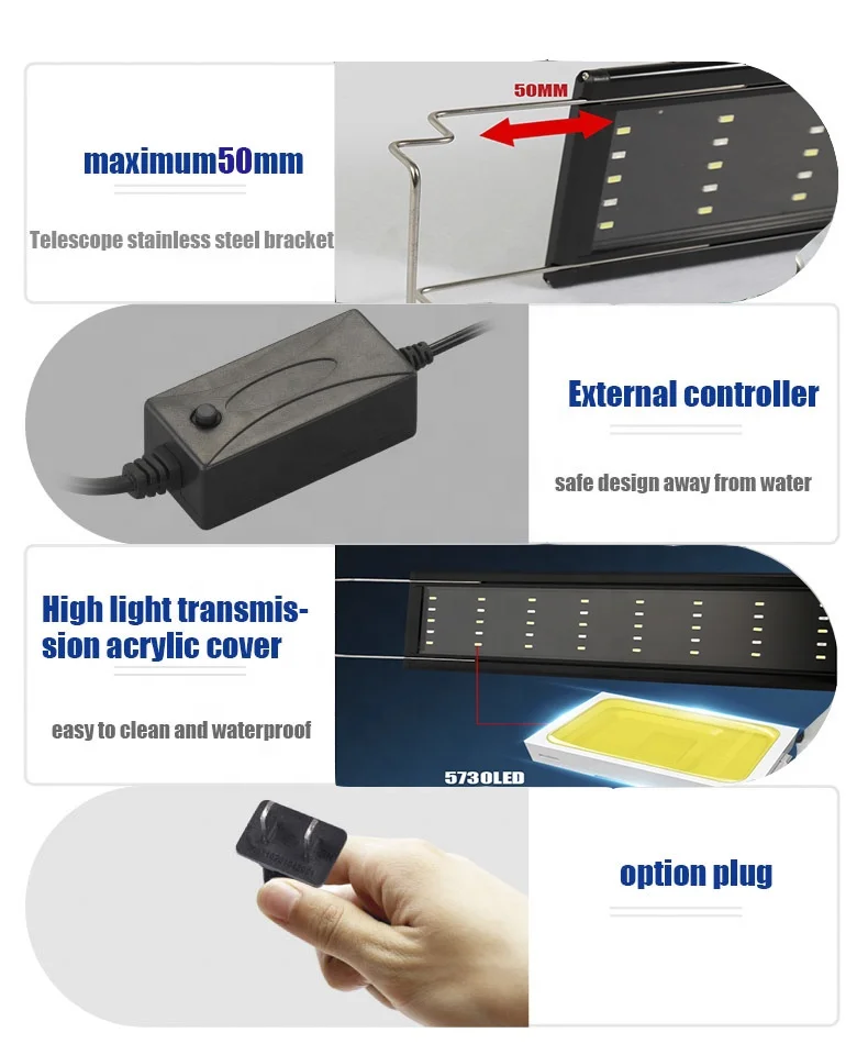 Quanlong Fish tank Five Rows Colorful Plant Aquarium Light Bracket Fish tank Aquarium Led Light for Coral Reef Light
