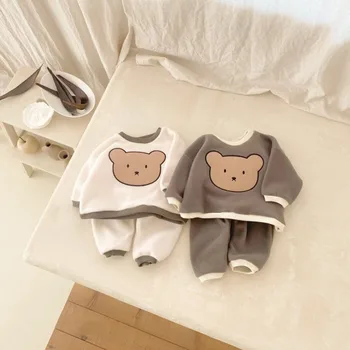 New Baby Long Sleeve Clothes Set Infant Autumn Casual Sweatshirt + Pants 2pcs Suit Cotton Boys Girls Cartoon Bear Pullover
