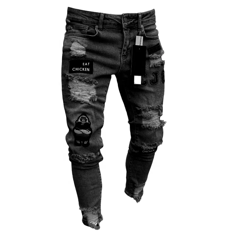Source New Fashion Designer Men's Jeans Distressed Black Pants Ripped Jeans Streetwear Men Fit Jeans on m.alibaba.com