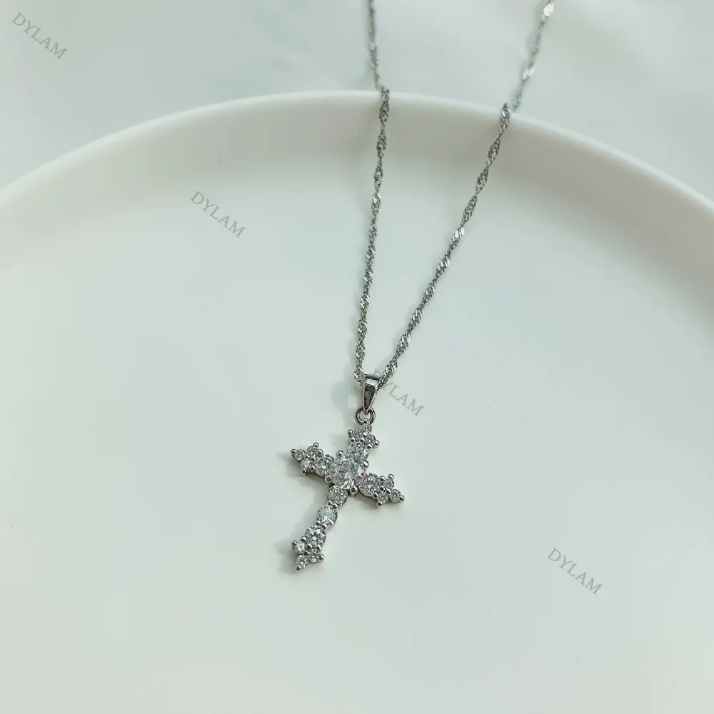 KAKODIY Sterling Silver Jewelry Simple Crystal Pendant Women's Necklace Zirconia Jewelry Couple Exquisite 925 Sterling Silver Cross Necklace detail 3