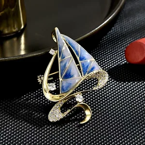 Mountains Waters Chest Brooch Literary Style Waterdrop Pendant Ladies Charm Ornaments Niche Jewelry Alloy Gift Party