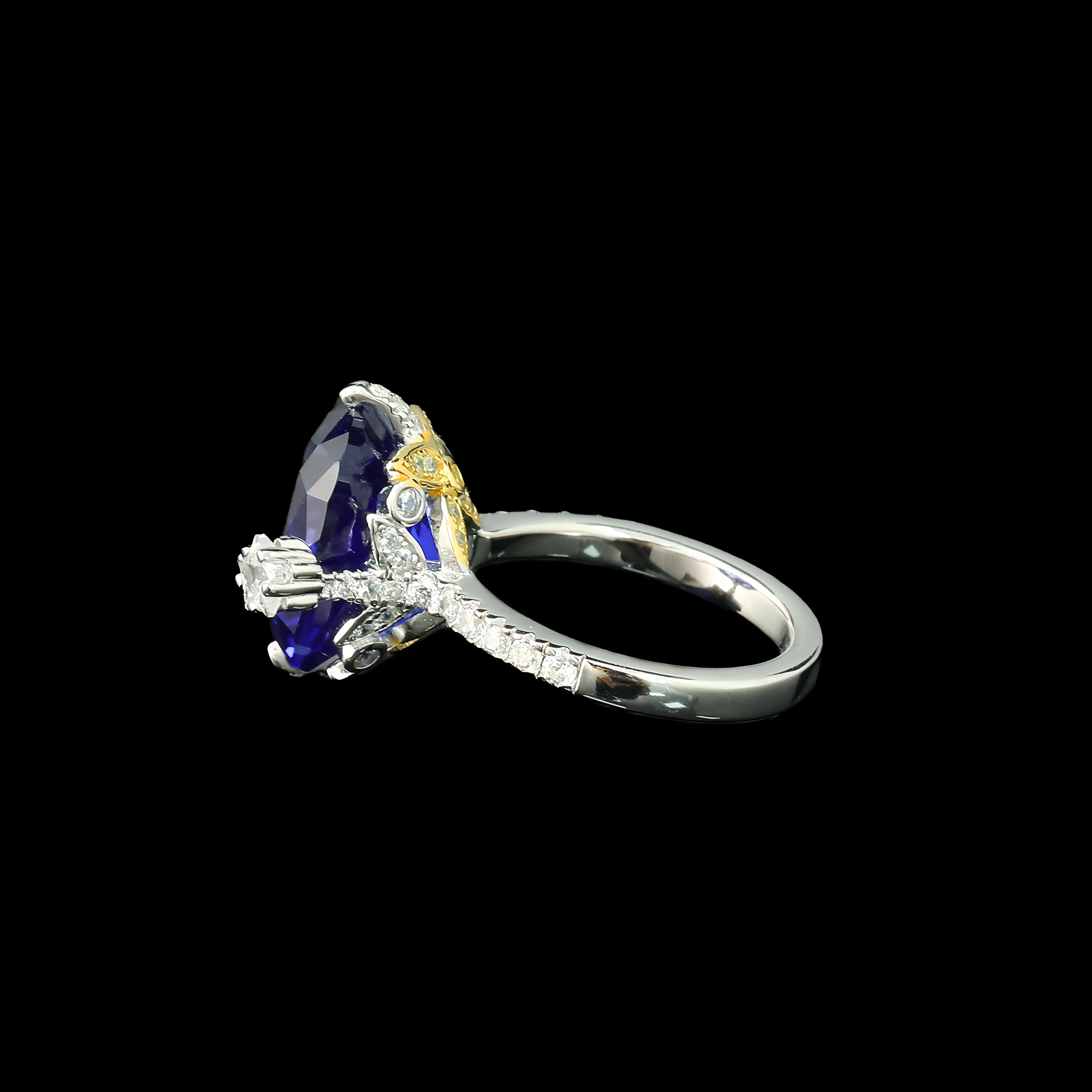 MUSHAN Jewelry Factory Engagement Wedding Fine Rings High Carbon Diamond Blue Square and Golden Stars 925 Sterling Silver Ring