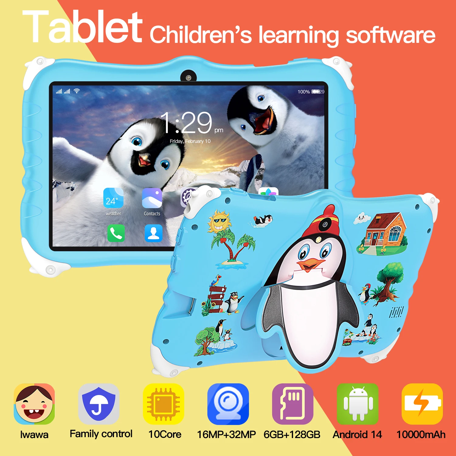 2024 New Arrival 7 Inch Cute Penguin Style Android Tablet for Kids