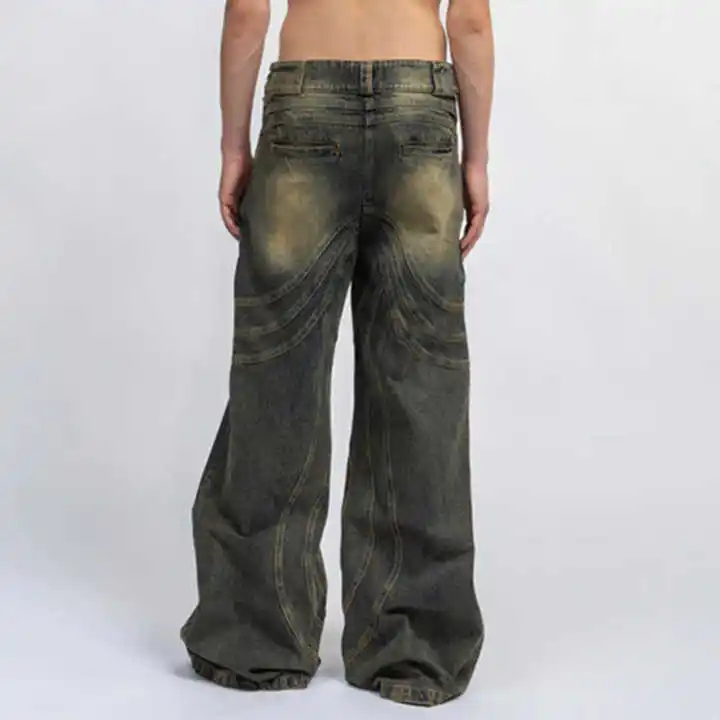 For Jeans Custom Wash Regular Straight Vintage Distressed Flared Stacked Cargo Pant Denim Pants High Button Hombre Jeans Men gallery 4