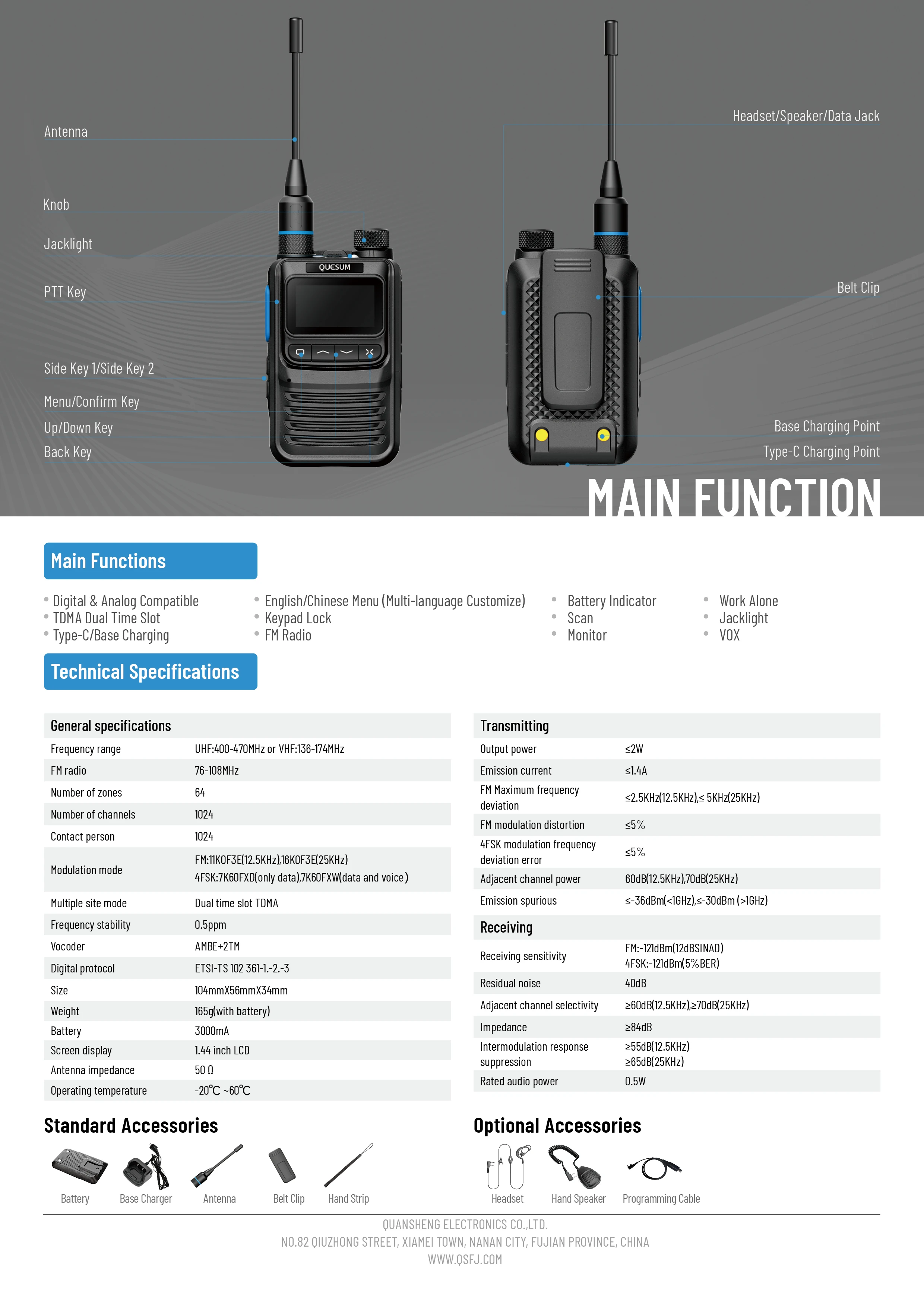2026 New QUANSHENG DMR Two Way Radio M7 Walkie Talkie License Free PMR446 FRS Radio Walkie-Talkies