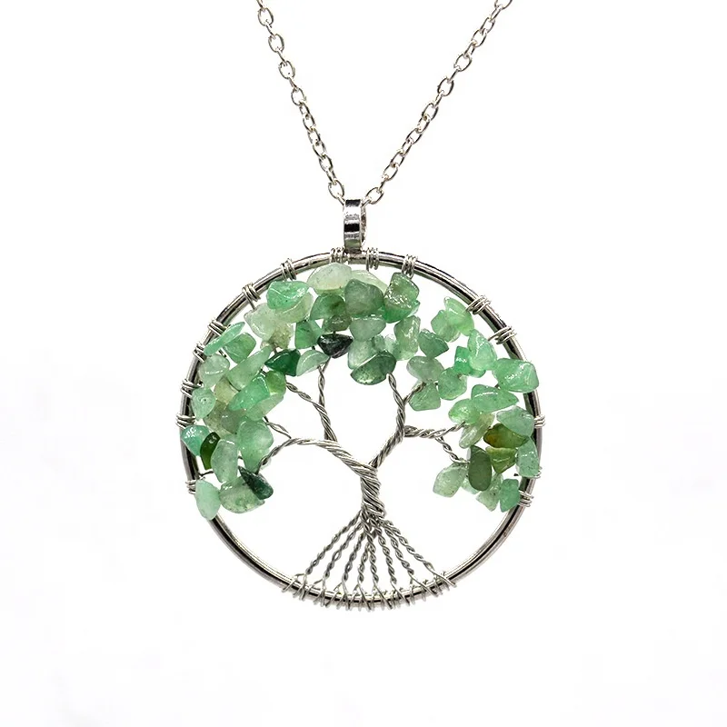 Handmade Jewelry Tree of Life Pendant Sliced Agate Stone Pendant Necklace