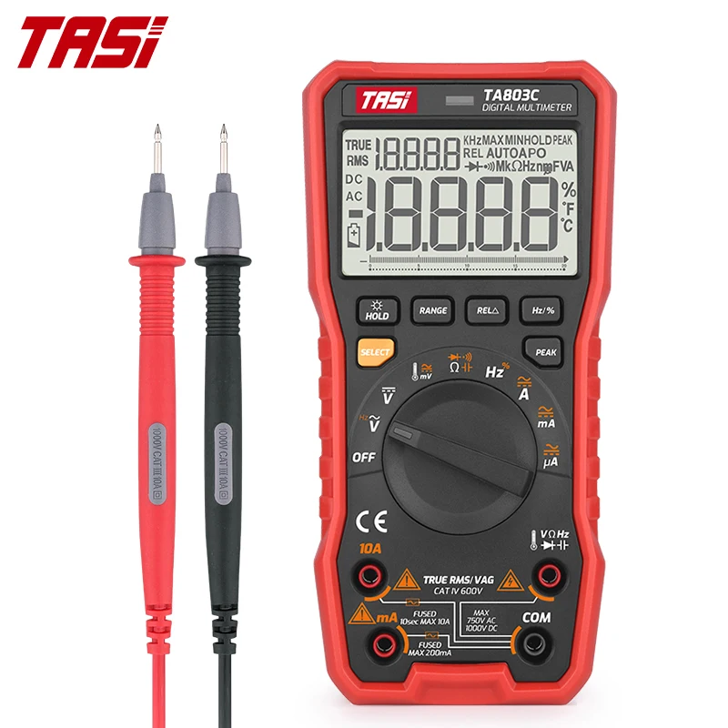 Tasi TA803B Digital Multimeter - Auto-Ranging Voltage Tester for AC/DC, Resistance, and Continuity Frequency Measurement