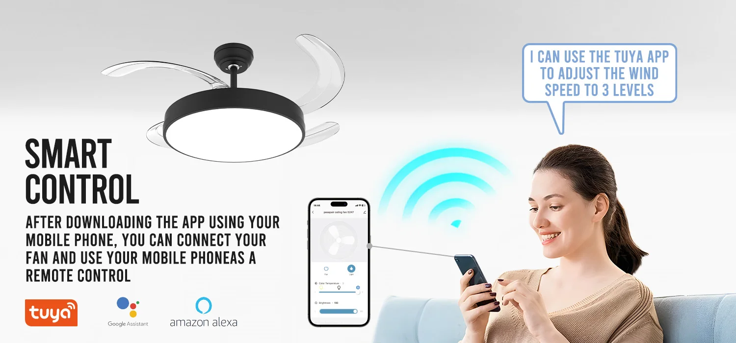 outstanding quality Ventilador De Techo 42 Inch Tuya APP Control Smart Invisible Fan Light Modern Retractable Dc Ceiling Fan With LED Light 2