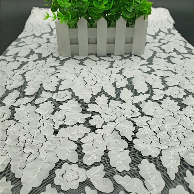 Новое поступление, кружевная ткань JG086 с белыми листьями лазерной резки, ткань с вышивкой, кружевная ткань для свадебного платья