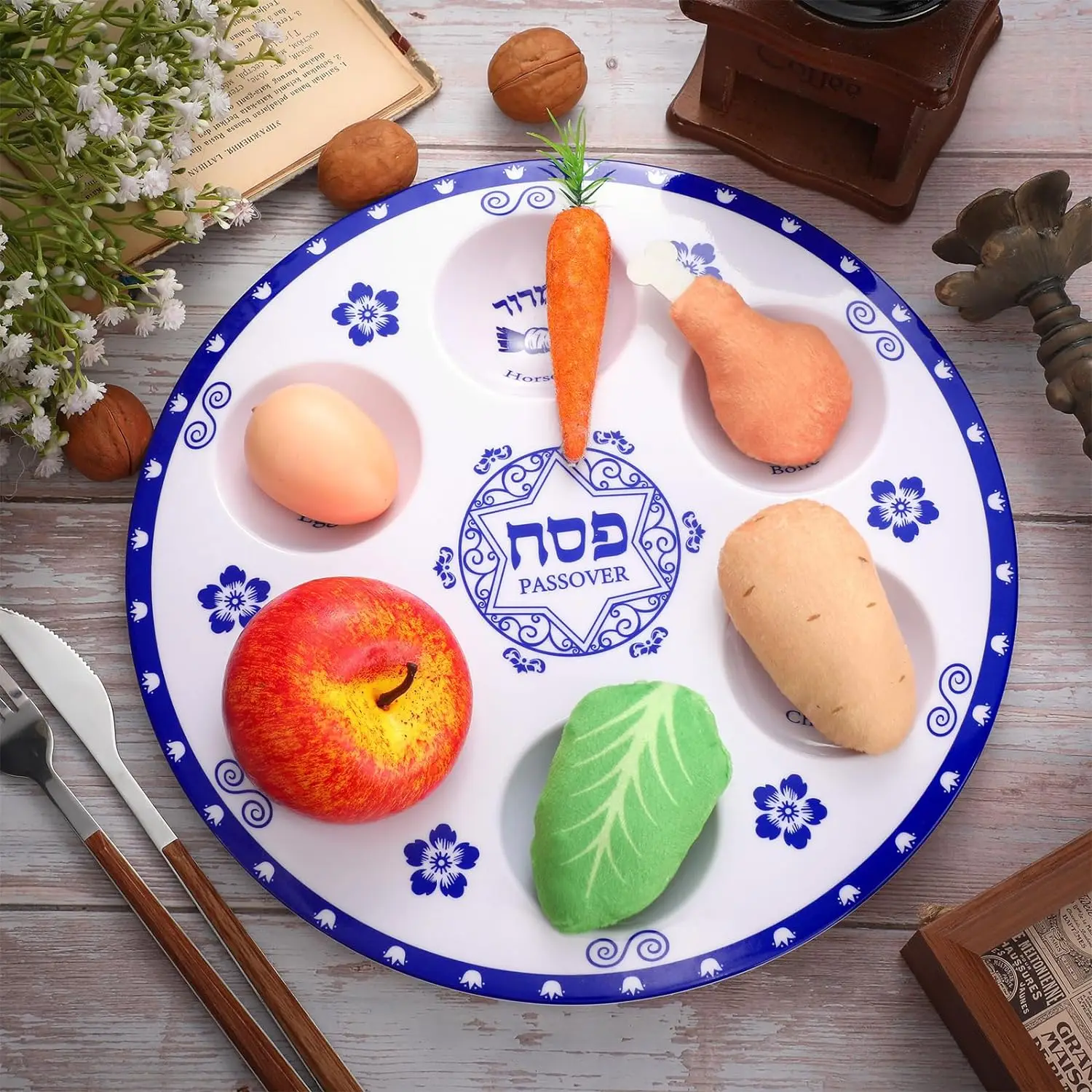 Passover Seder 12 Inch Melamine Pesach Plates Set Buy Elegant Blue