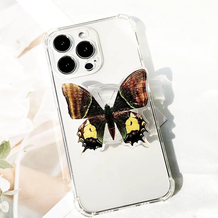 Popular designs custom acrylic waterproof phone holder finger griptok socket cartoon butterfly acrylic mobile phone grip factory