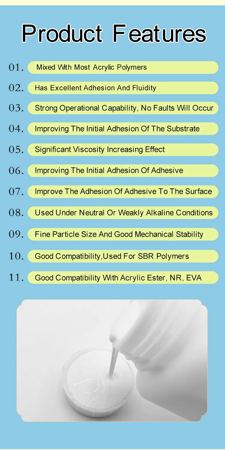 Acrylic Polymer Emulsion Add Water Based Tackifier Dispersion Emulsion