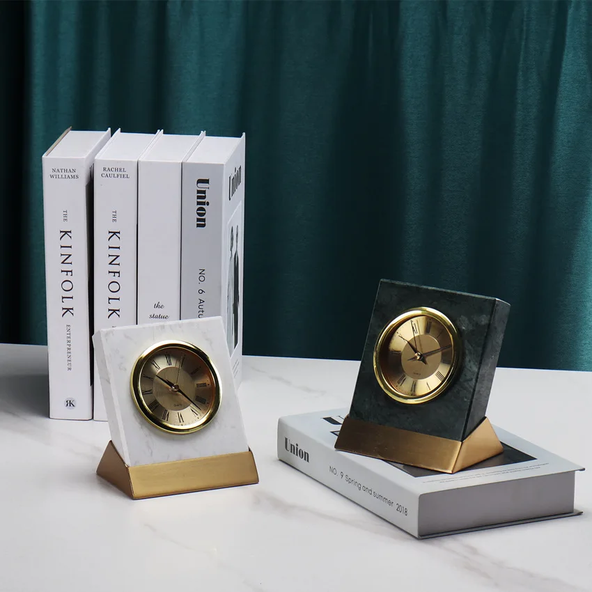 Nordic Light Luxury Minimalist Retro Simple Decorative Seat Base Desk Clock Craft Marble