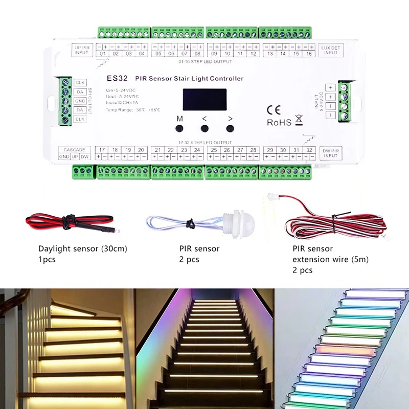 24w Pir Sensor Stair Light Controller Rgb Pixel Spi Step Light Strip ...