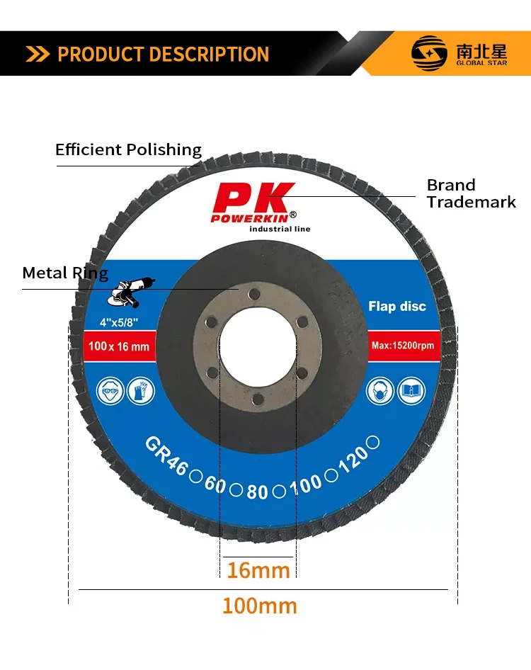China Manufacturer Supply 4 Inch 100x16mm Abrasive Flap Disc For