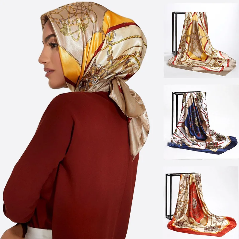 Printed 70*70 Square Silk Polyester Satin Turkish Square Silk Scarf Fashion  Accept Custom Logo Turkish Square Silk Women - China Elegant Headscarf and  New High Quality Silk Scarf price