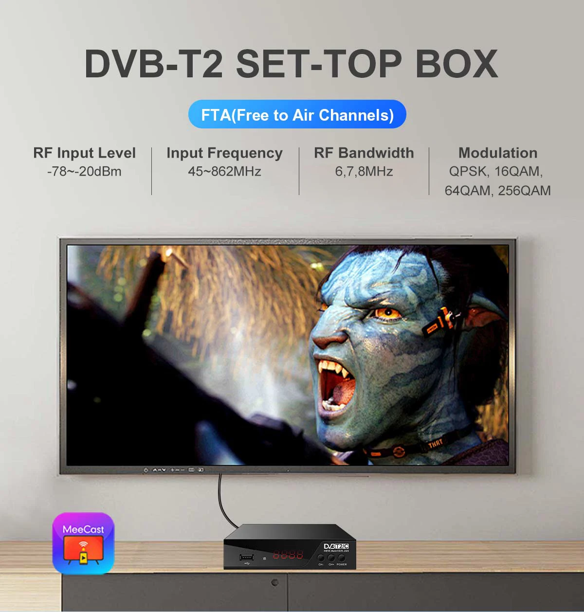 odm factory stb multi languages  free to air meecast hd hevc h265 dvb t2 receiver set top box-55