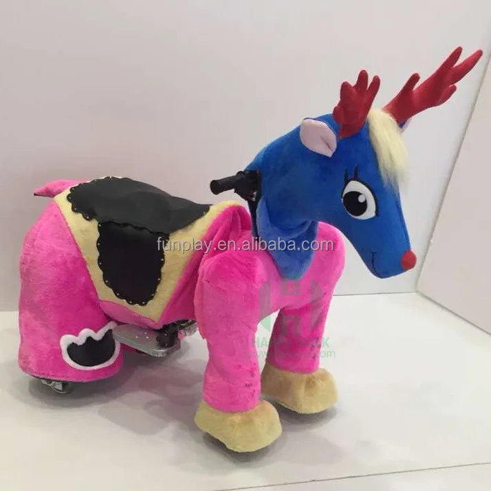 Electric Ride on Purple Horse Unicorn Toy Plush Walking Pony Animal Horse  Mechanical Scooter Pony for Kids and Adults