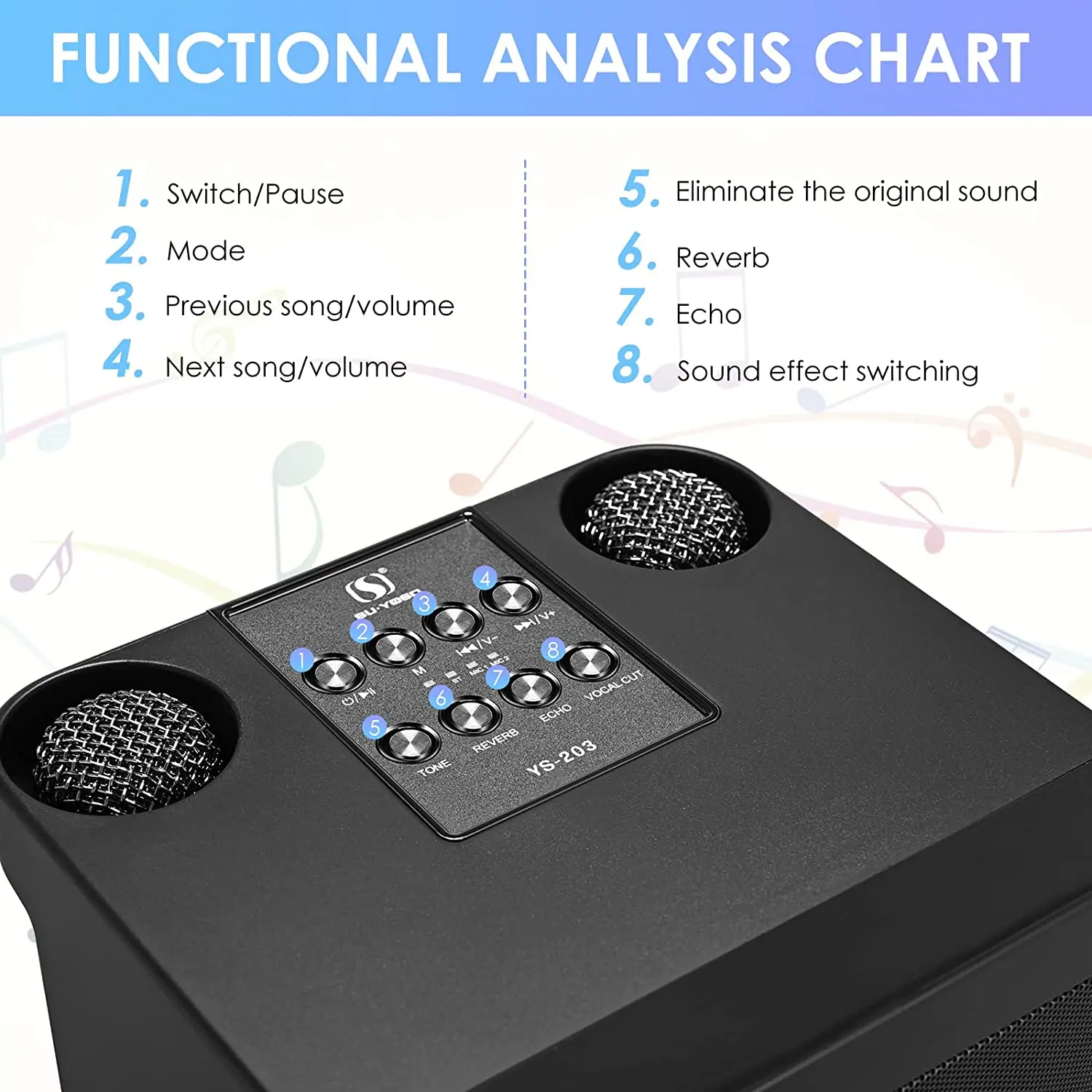 YMDJL YS-203 Karaoke Machine With 2 Wireless Microphone