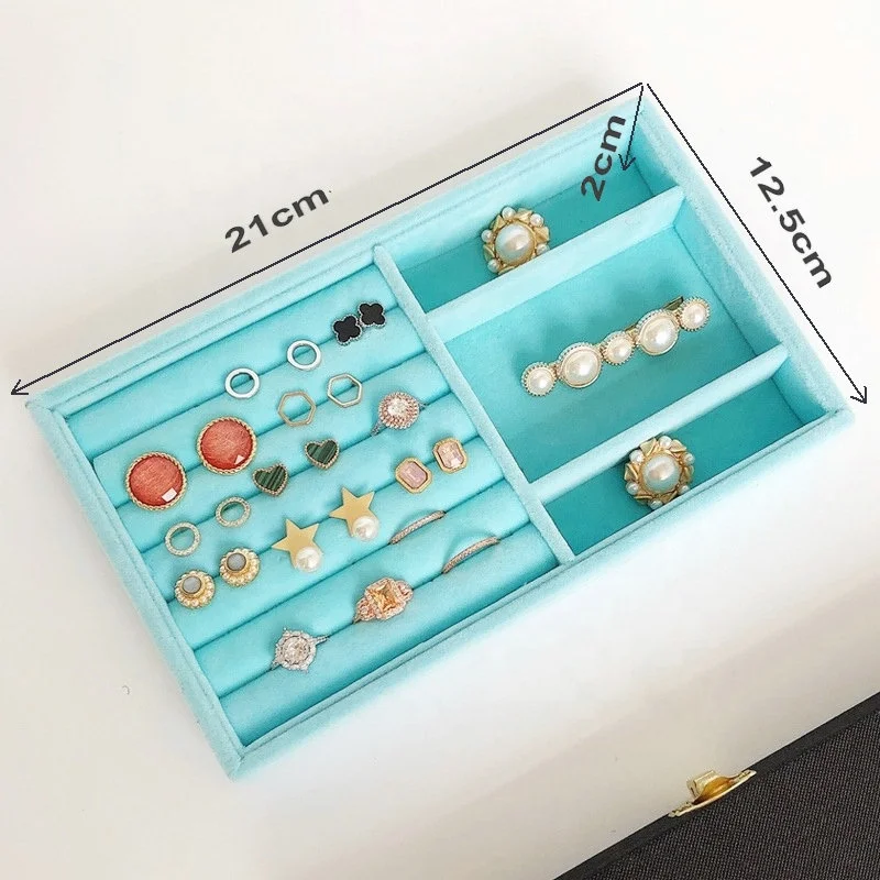 2 Vassoi Portagioie In Velluto Nero E Legno - Organizer Per Bracciali, Orecchini, Collane