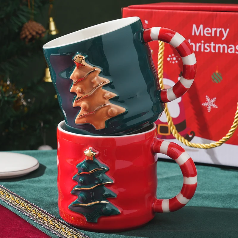 Factory Direct Hot Selling Custom 3D Design Christmas Tree Gift Ceramic Christmas Mug With Gift Box Packing