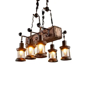 creative american industrial vintage hanging light loft bar cafe restaurant decorative wooden chandeliers pendant lights