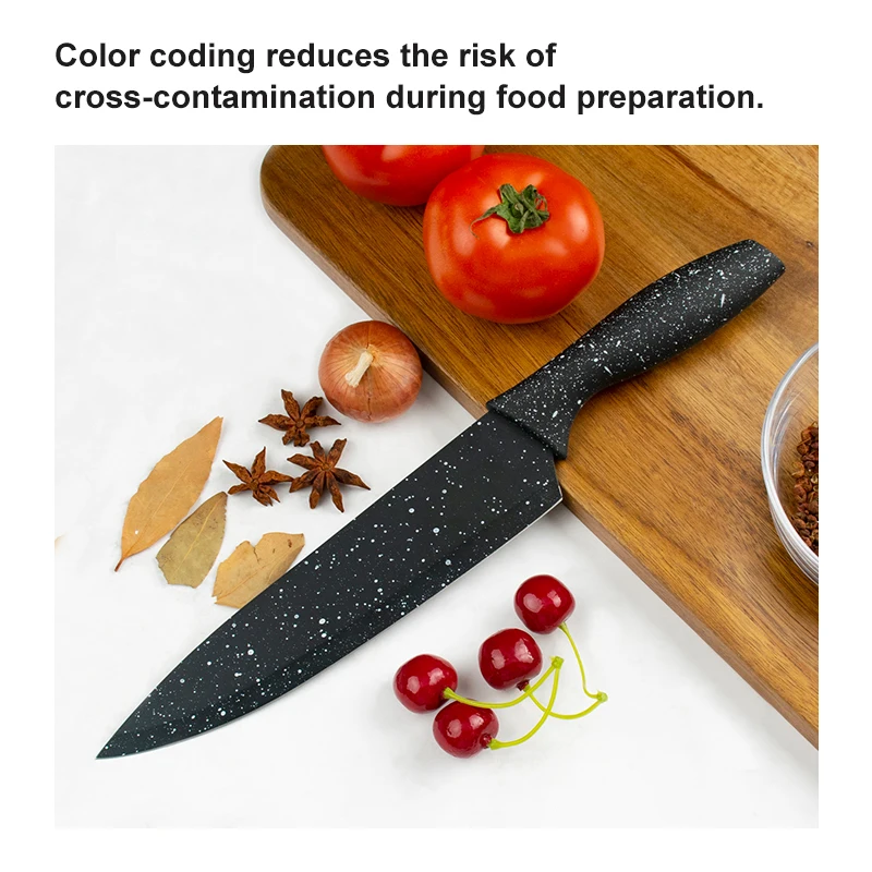 Wholesale Multifunctional Chef Knife Set Stainless Steel 6 PCS Non-stick Coated Kitchen Knife Set with Plastic Sheath