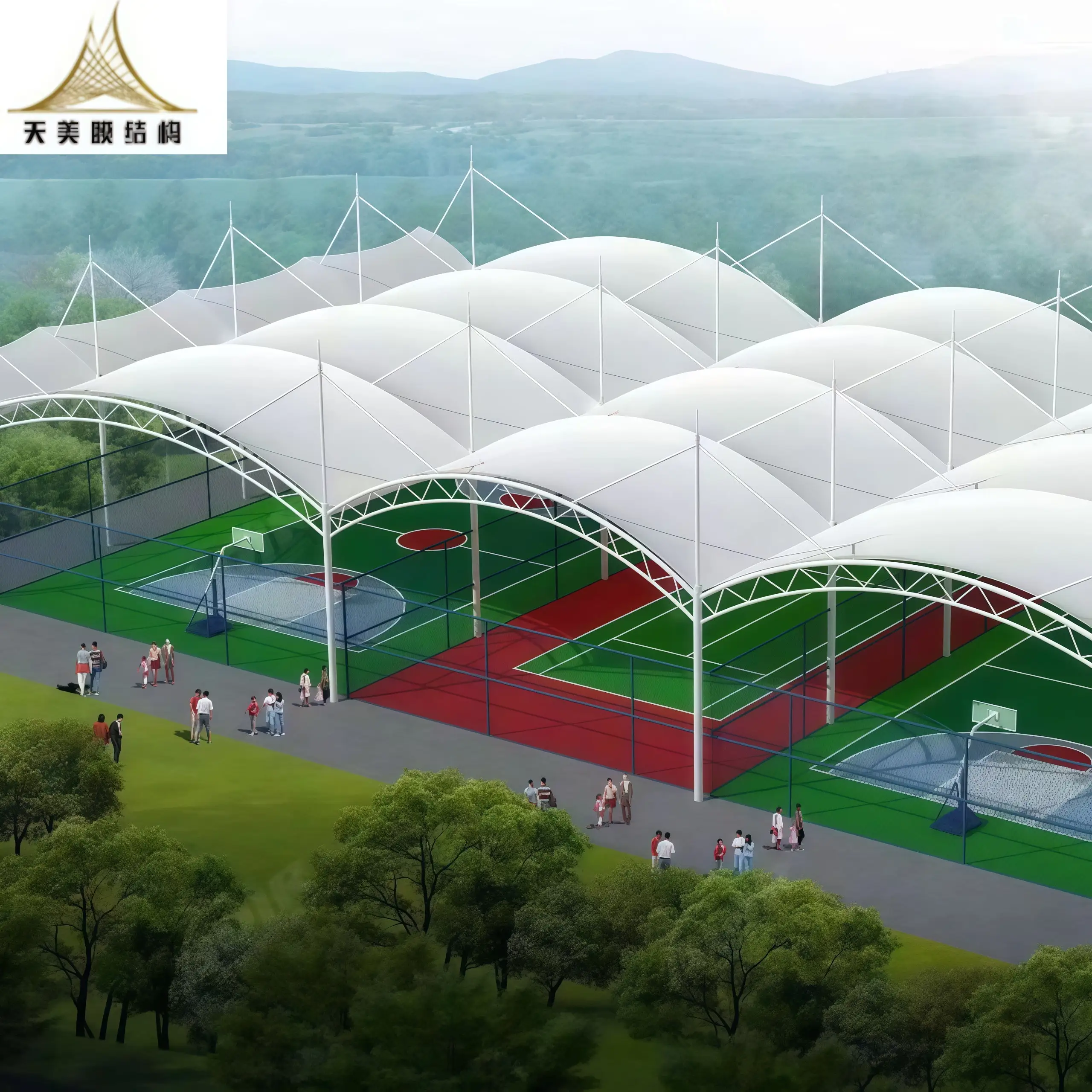 TIMI Wholesale Custom PVDF PTFE Architecture Tensile Membrane Structure Tent for Pickelball Tennis Football Court Roof