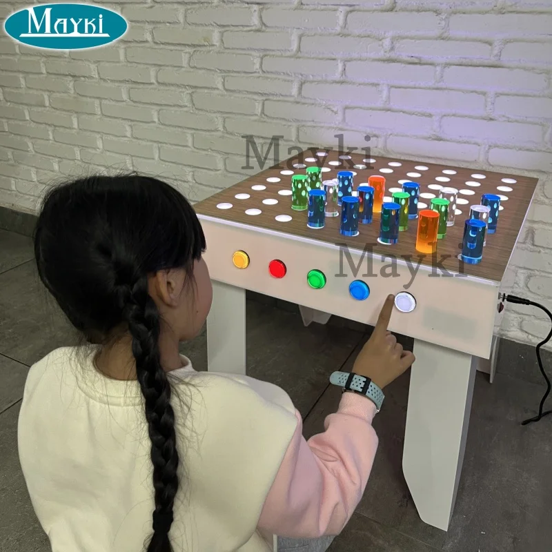 Children Using Color Rods Multi-Functional Sensory Play Table with Color Changing LED Lights for ...