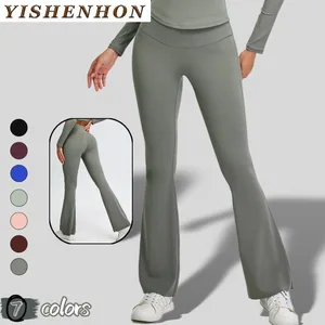 YISHENHON Women's High Waist Yoga Pants Nylon Flare Wide Leg Slimming Bell-Bottom Skinny Sweatpants Hip-Lift Fitness Solid