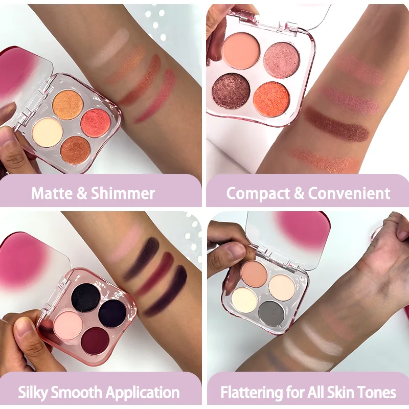New Arrival OEM 4-Color Portable Eye Shadow Palette Shimmer and Matte Cosmetics Eyeshadow Palette for Valentines Day Gifts details