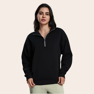 Custom Embossed Logo Polyester/Cotton Blend Autumn Breathable Quick Dry Yoga Sports Workout Wear Half Zip Women's